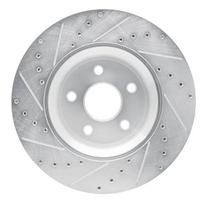 Dodge Durango Brake Rotor (1) - Front Right - R1 Concepts - Drilled & Slotted - Silver - `11-`25